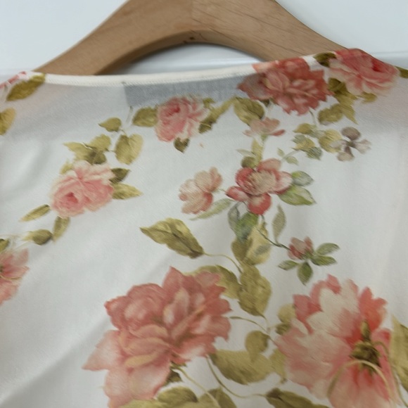 Zara Woman Wrap-Around Roses Floral Print Blouse w Deep V-Neck Cream & Peach - Picture 7 of 8